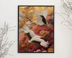 Elegant cranes in gold clouds wall art – Japanese luxe crane bird composition