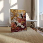 Elegant cranes in gold clouds wall art – Japanese luxe crane bird composition