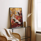 Elegant cranes in gold clouds wall art – Japanese luxe crane bird composition