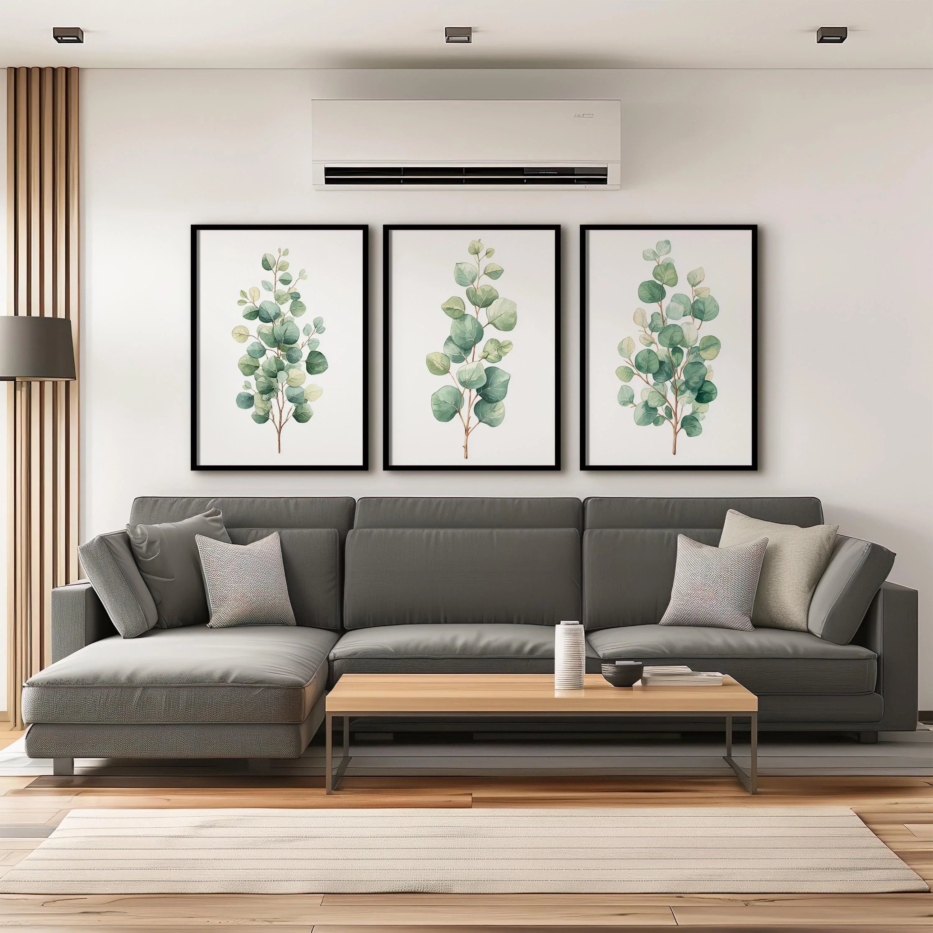 Eucalyptus watercolour wall art set of 3 – sage green botanical branches