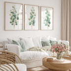 Eucalyptus watercolour wall art set of 3 – sage green botanical branches