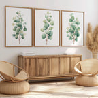 Eucalyptus watercolour wall art set of 3 – sage green botanical branches