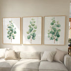 Eucalyptus watercolour wall art set of 3 – sage green botanical branches