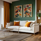 Floral bouquet wall art set of 2 – bold red and purple botanical arrangement on beige