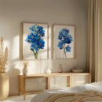 Forget me not botanical wall art set of 2 – delicate blue wildflowers on light background