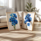 Forget me not botanical wall art set of 2 – delicate blue wildflowers on light background
