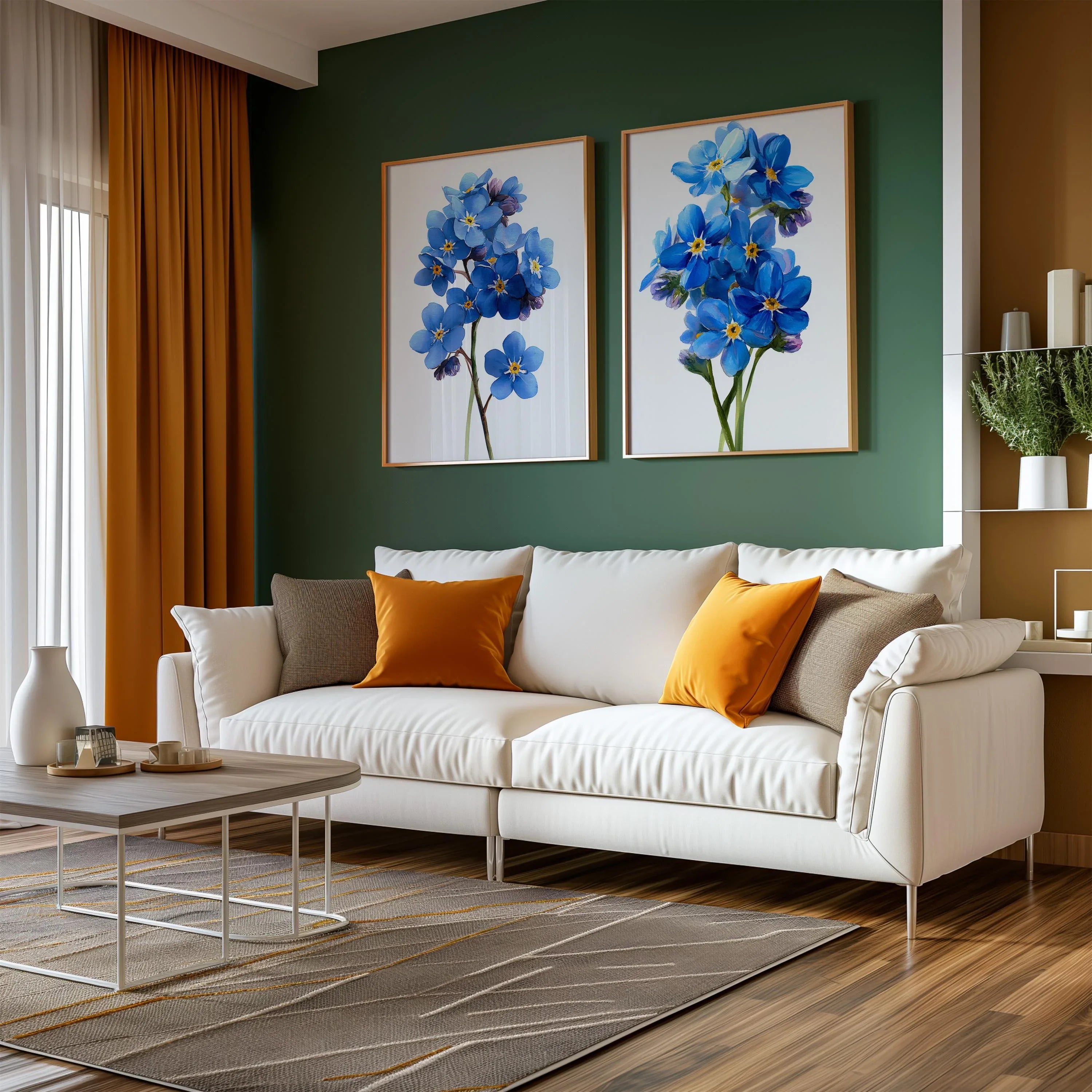 Forget me not botanical wall art set of 2 – delicate blue wildflowers on light background