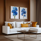 Forget me not botanical wall art set of 2 – delicate blue wildflowers on light background