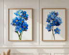 Forget me not botanical wall art set of 2 – delicate blue wildflowers on light background