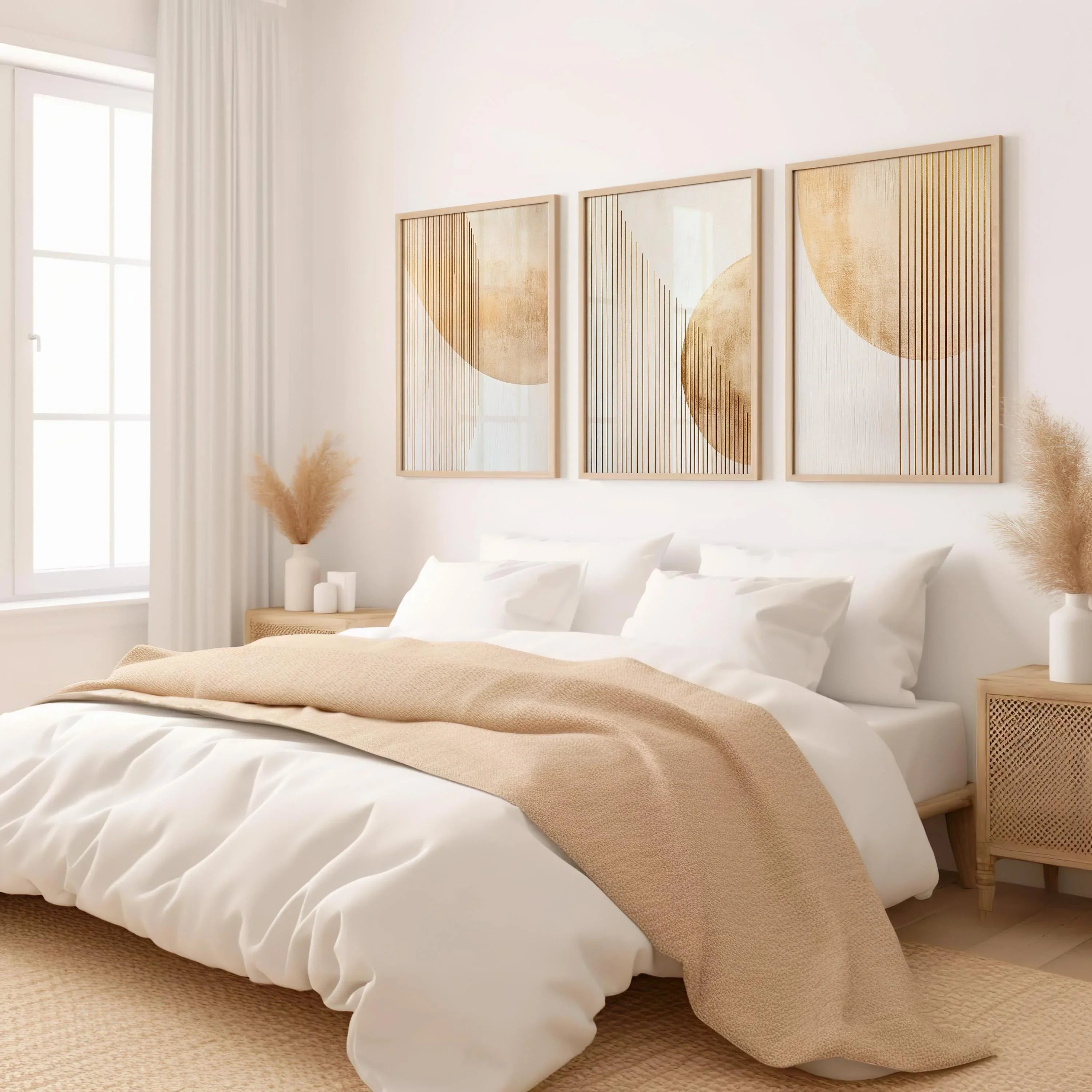 Geometric gold abstract wall art set of 3 – modern minimalist design on white