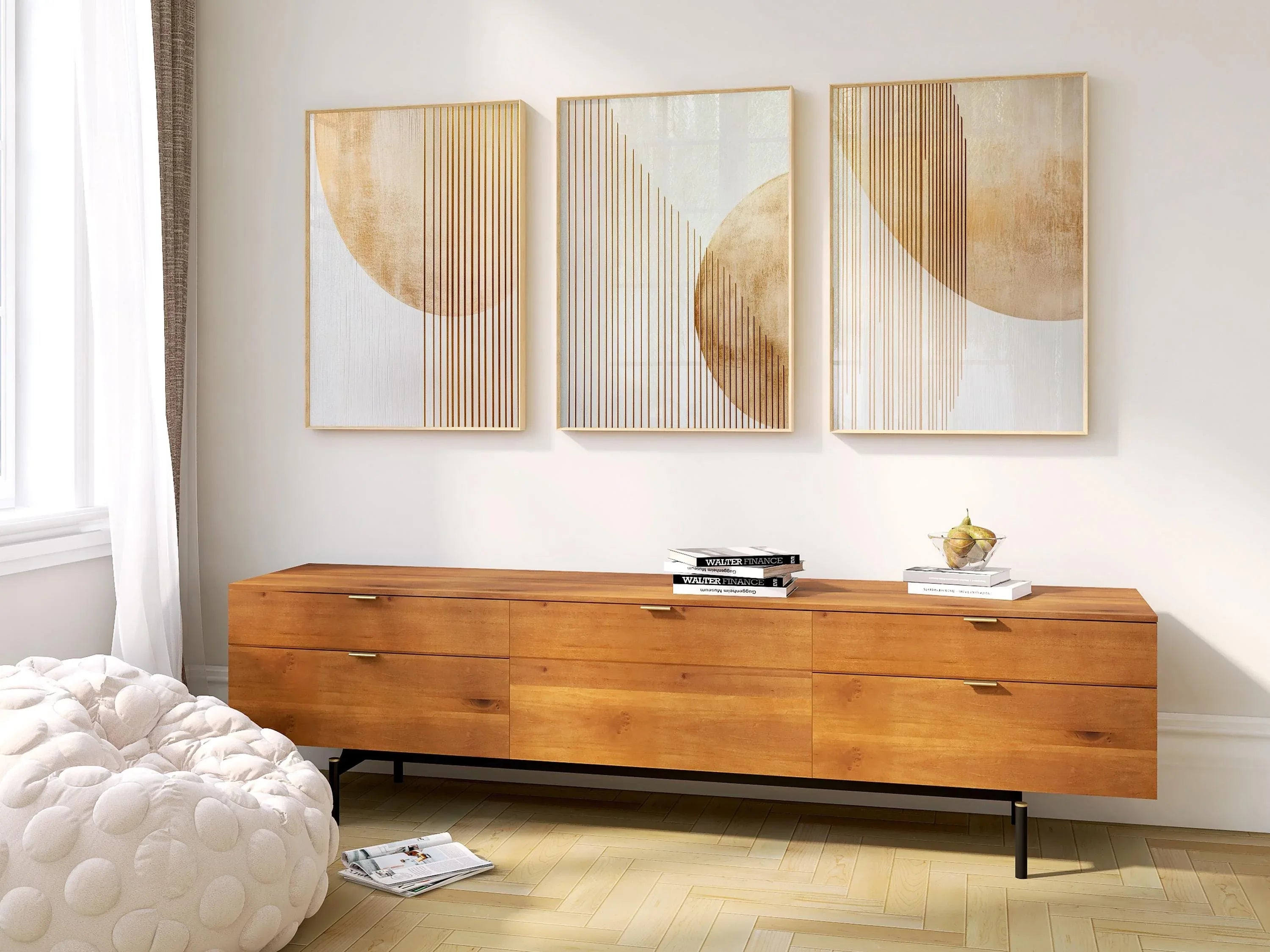 Geometric gold abstract wall art set of 3 – modern minimalist design on white