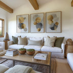 Gold and gray circle abstract triptych – modern minimalist geometric wall art