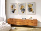 Gold and gray circle abstract triptych – modern minimalist geometric wall art