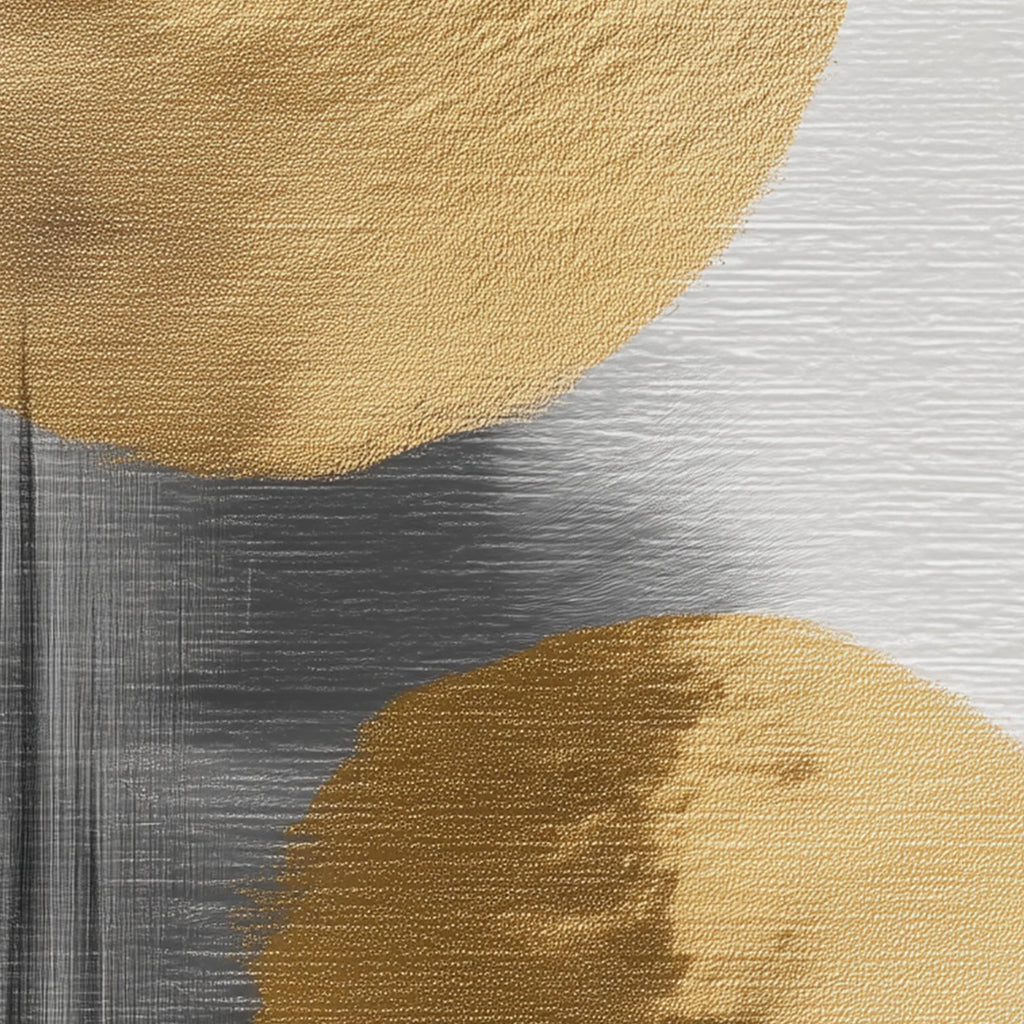 Gold and gray circle abstract triptych – modern minimalist geometric wall art