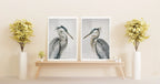 Heron wall art – two majestic great blue herons in soft watercolour tones