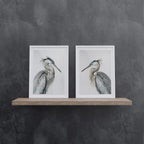 Heron wall art – two majestic great blue herons in soft watercolour tones