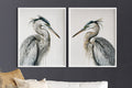 Heron wall art – two majestic great blue herons in soft watercolour tones