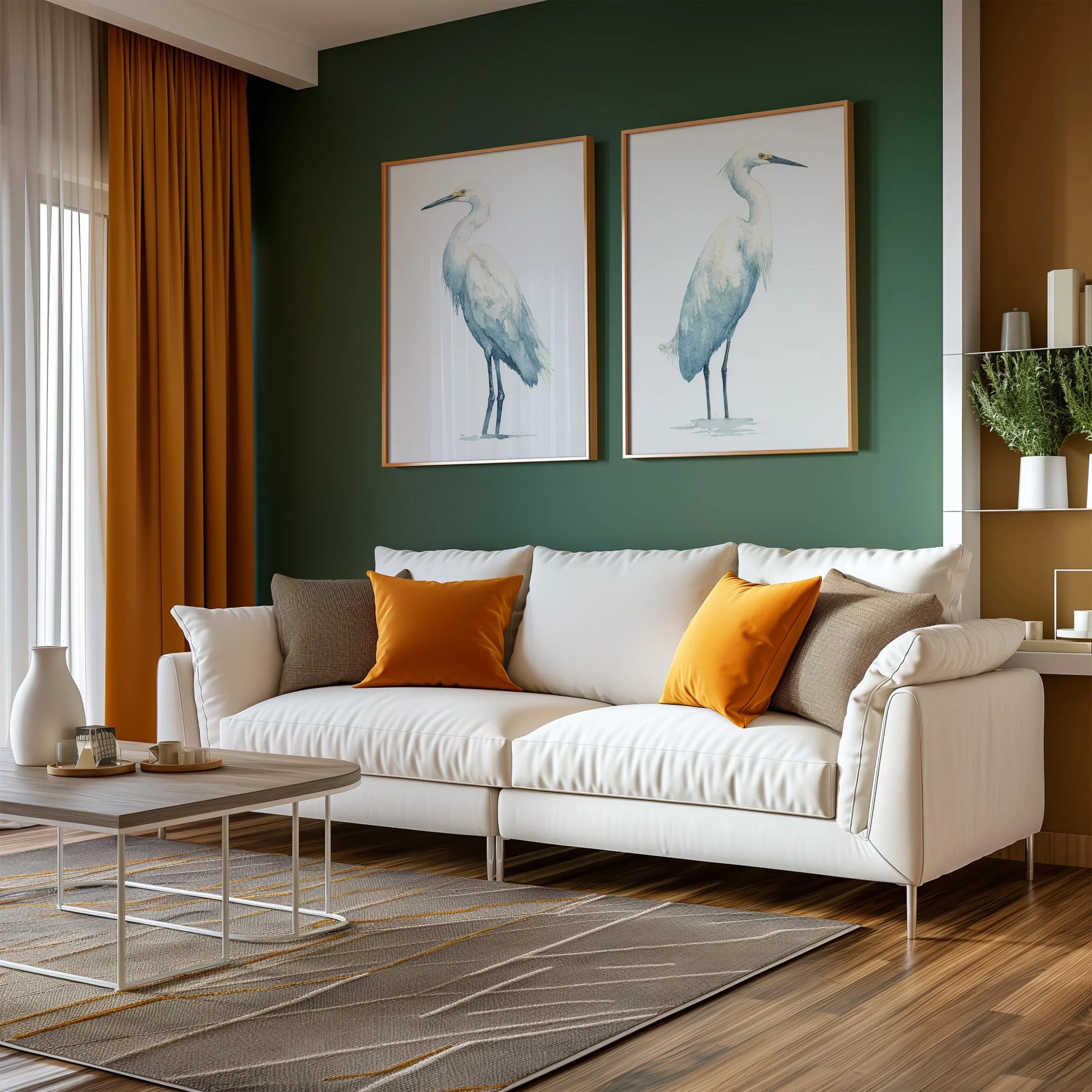 Heron watercolour wall art set of 2 – majestic blue herons in soft coastal tones