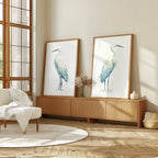 Heron watercolour wall art set of 2 – majestic blue herons in soft coastal tones