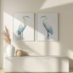 Heron watercolour wall art set of 2 – majestic blue herons in soft coastal tones