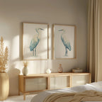 Heron watercolour wall art set of 2 – majestic blue herons in soft coastal tones