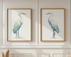 Heron watercolour wall art set of 2 – majestic blue herons in soft coastal tones