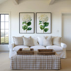 Hydrangea botanical wall art set of 2 – lush white blooms with green leaves