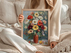 Impressionist flower bouquet in terracotta vase – colorful floral still life wall art