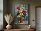 Impressionist flower bouquet in terracotta vase – colorful floral still life wall art