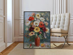 Impressionist flower bouquet in terracotta vase – colorful floral still life wall art