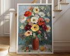 Impressionist flower bouquet in terracotta vase – colorful floral still life wall art