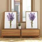 Lavender botanical wall art set – purple sprigs and green foliage, French farmhouse decor