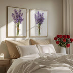 Lavender botanical wall art set – purple sprigs and green foliage, French farmhouse decor