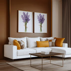 Lavender botanical wall art set – purple sprigs and green foliage, French farmhouse decor