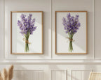 Lavender botanical wall art set – purple sprigs and green foliage, French farmhouse decor