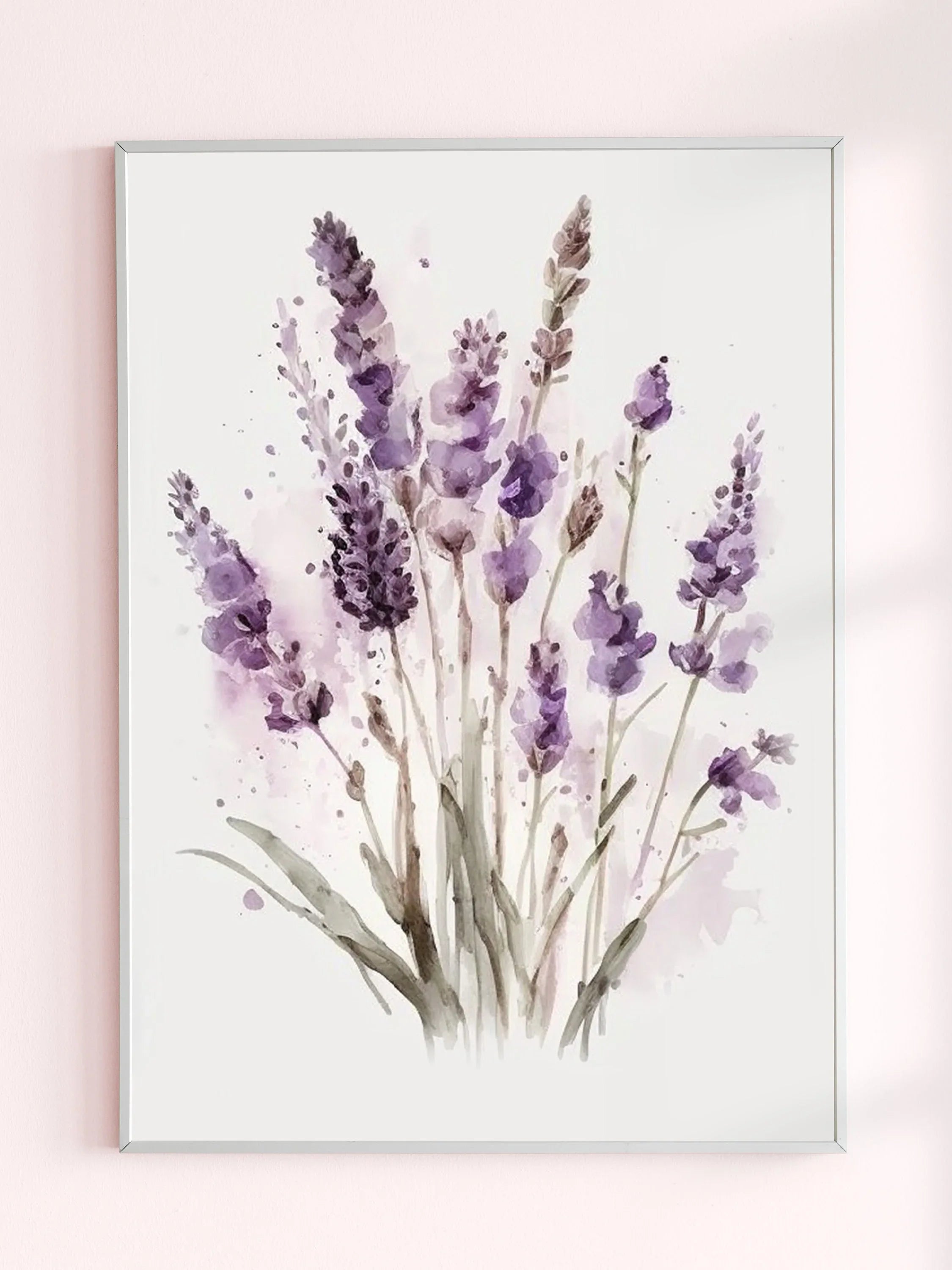Lavender watercolor floral wall art – soft purple blooms and green foliage, farmhouse decor
