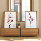 Magnolia flower wall art set – pink and white botanical blossoms, spring decor