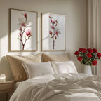 Magnolia flower wall art set – pink and white botanical blossoms, spring decor