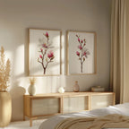 Magnolia flower wall art set – pink and white botanical blossoms, spring decor