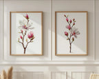 Magnolia flower wall art set – pink and white botanical blossoms, spring decor