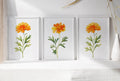 Marigold floral wall art set of 3 – golden watercolor blooms, handpainted botanical decor