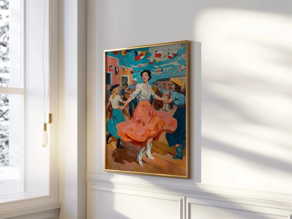 Mexican fiesta folk art wall art – colorful dancing woman in traditional dress, southwestern decor