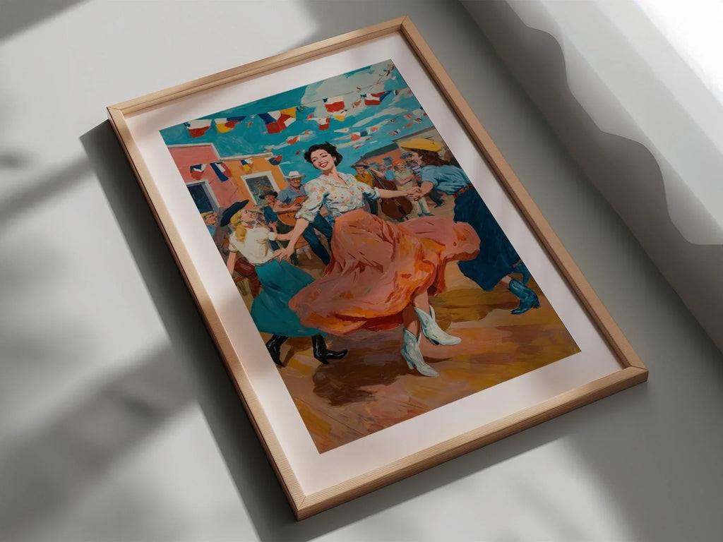 Mexican fiesta folk art wall art – colorful dancing woman in traditional dress, southwestern decor
