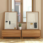 Minimalist abstract art set of 2 – modern line drawing in beige, black and mustard tones