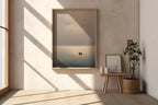 Minimalist seascape wall art – calm ocean abstract with couple silhouette, romantic decor
