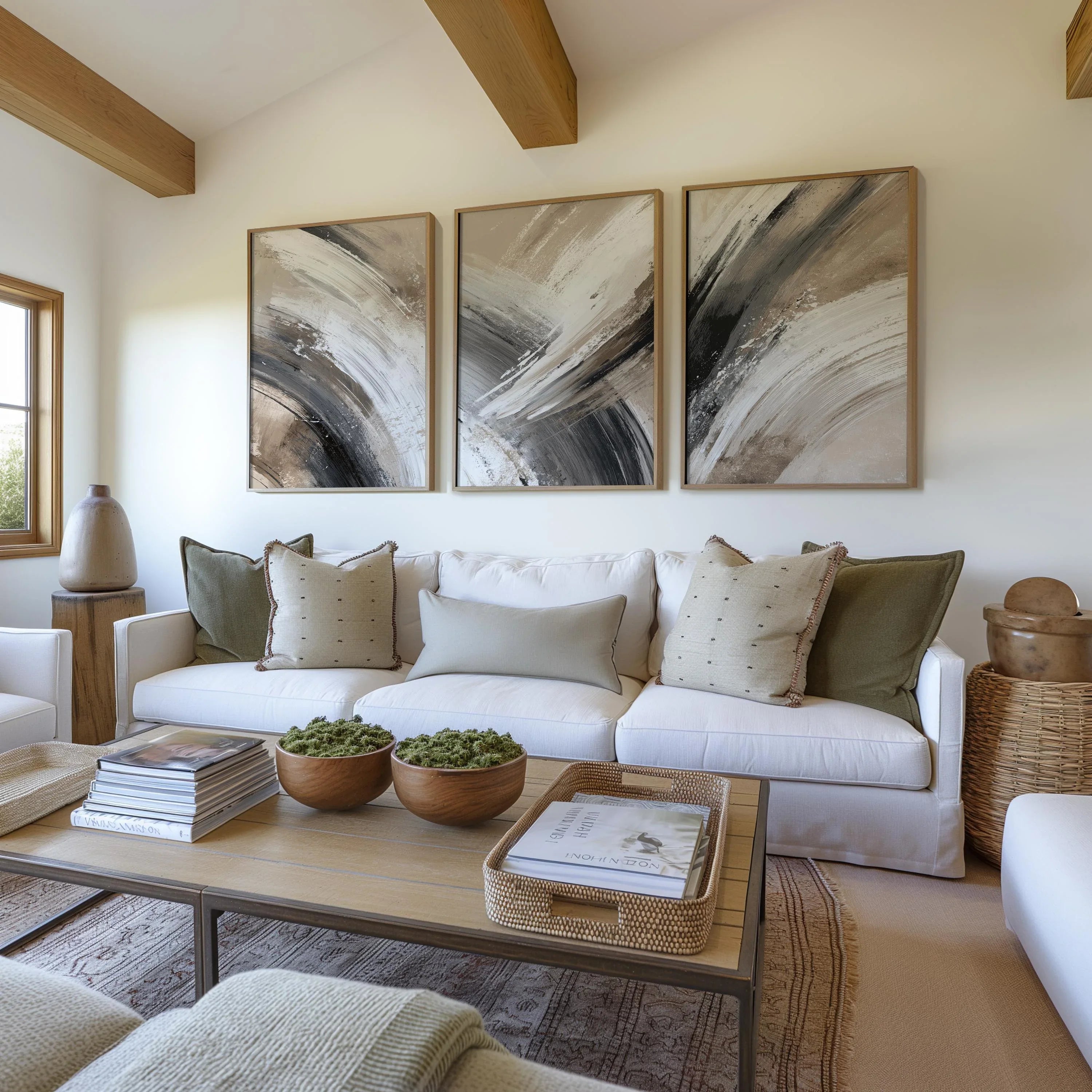 Modern abstract brushstroke wall art – neutral taupe and gray minimalist composition