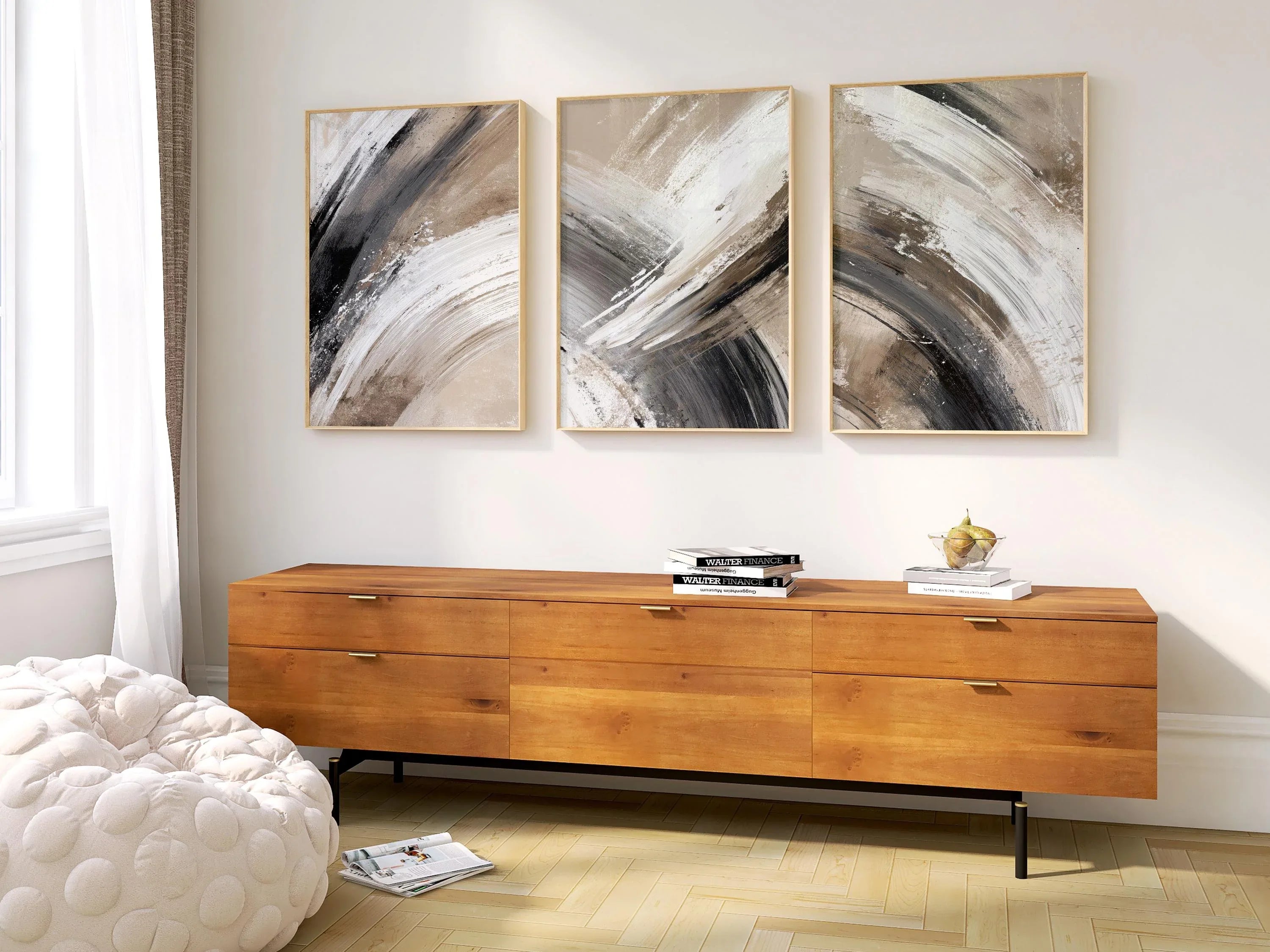 Modern abstract brushstroke wall art – neutral taupe and gray minimalist composition