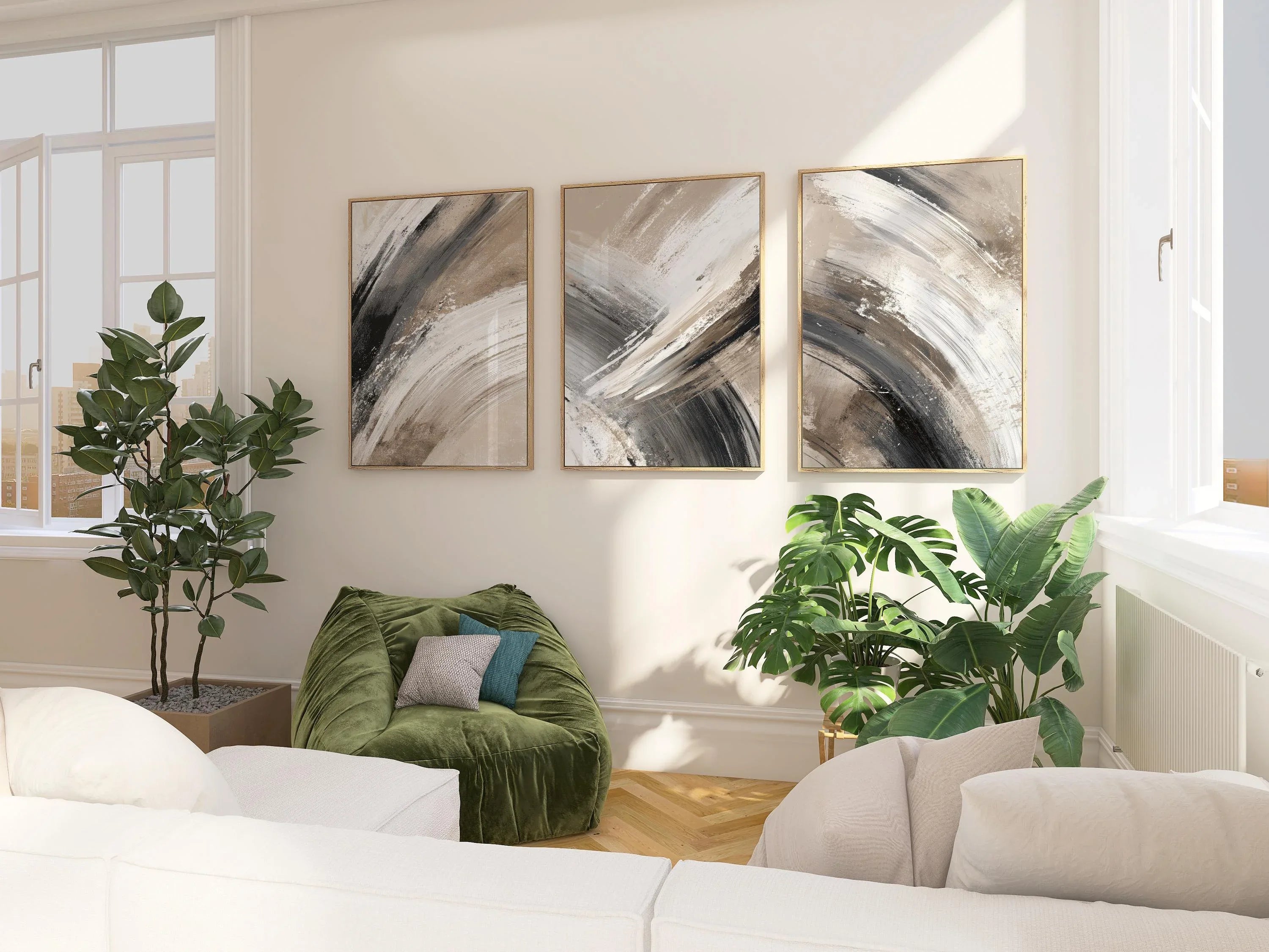Modern abstract brushstroke wall art – neutral taupe and gray minimalist composition