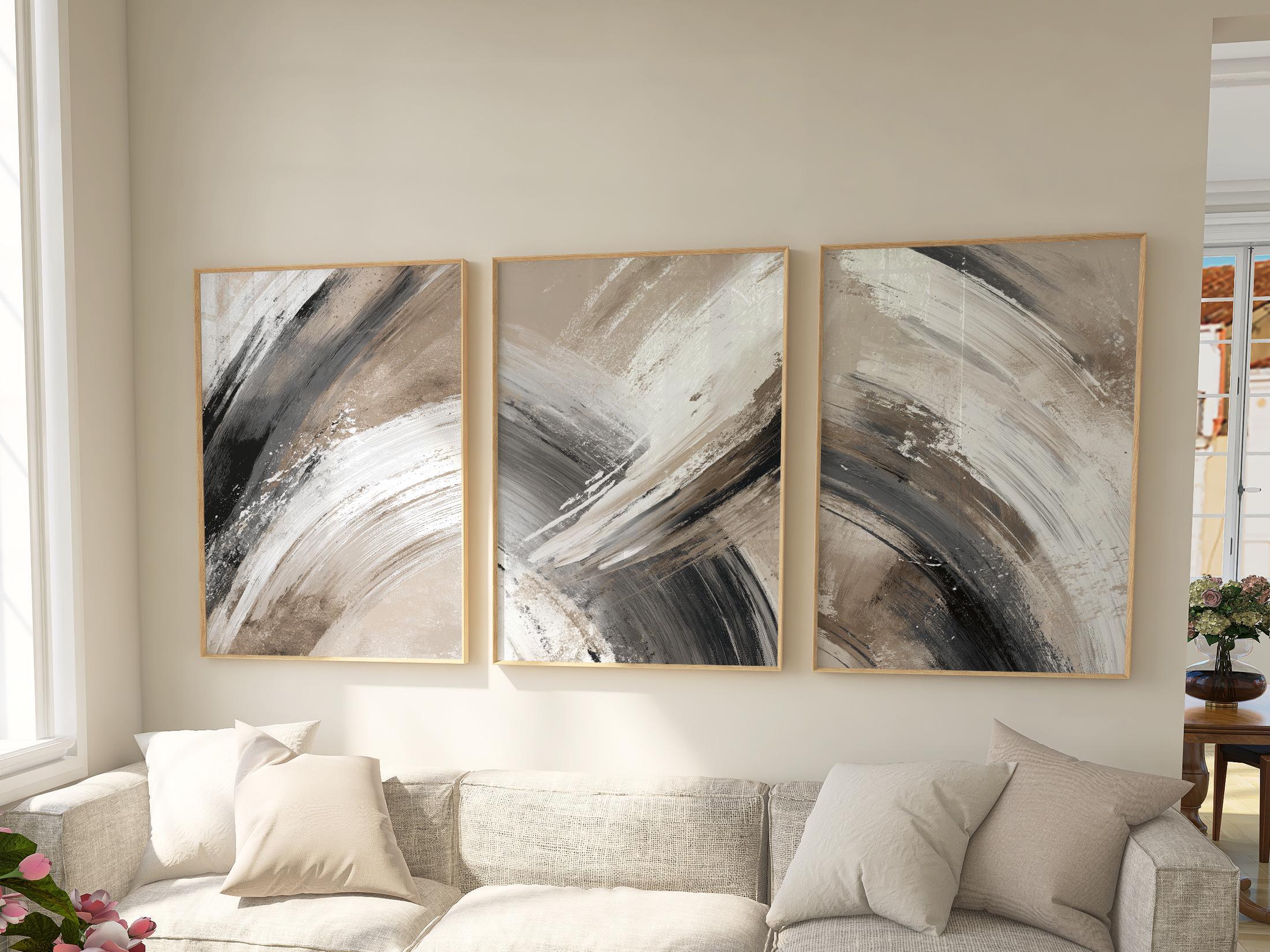 Modern abstract brushstroke wall art – neutral taupe and gray minimalist composition