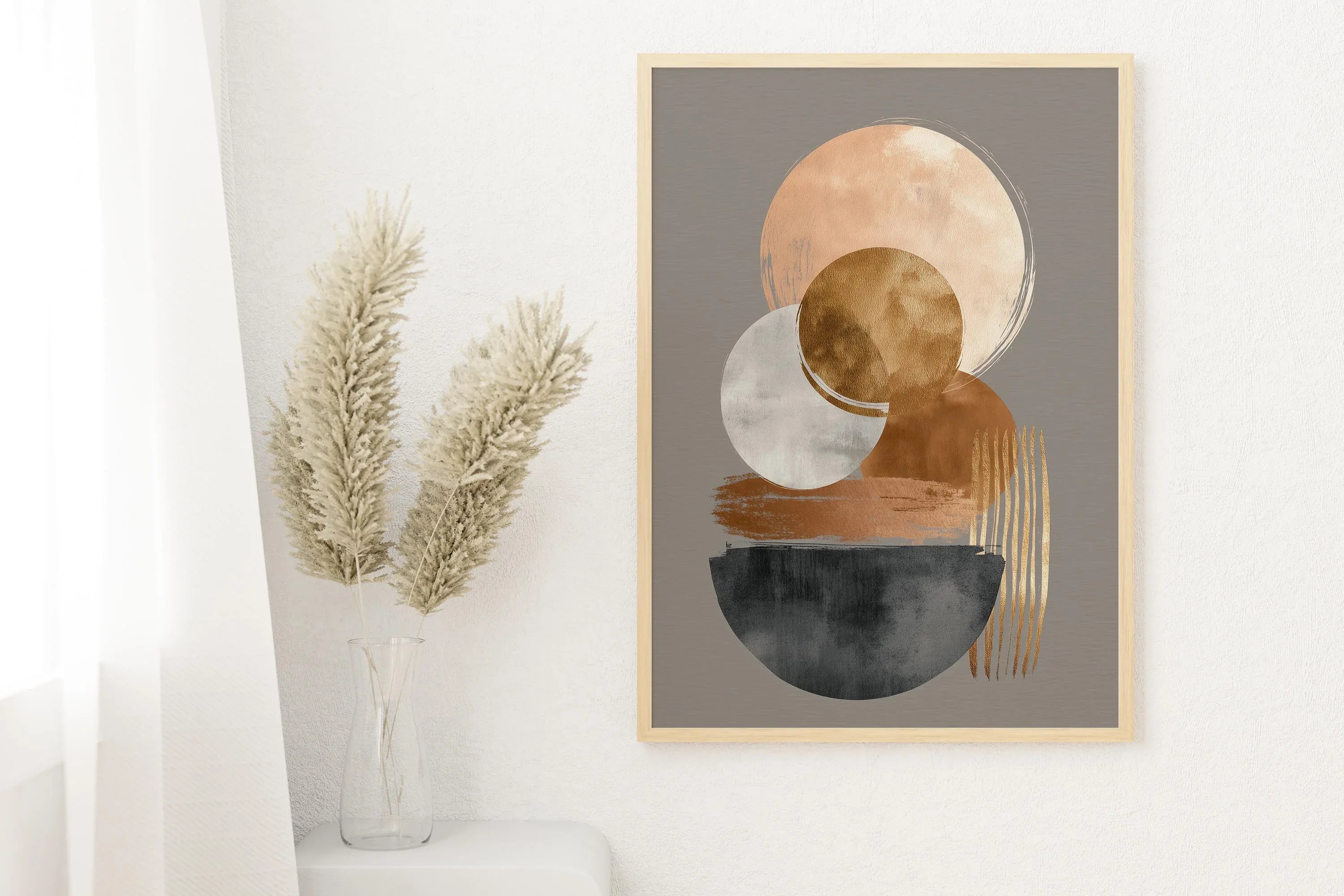 Modern abstract geometric wall art – gold, black and neutral shapes, luxury decor